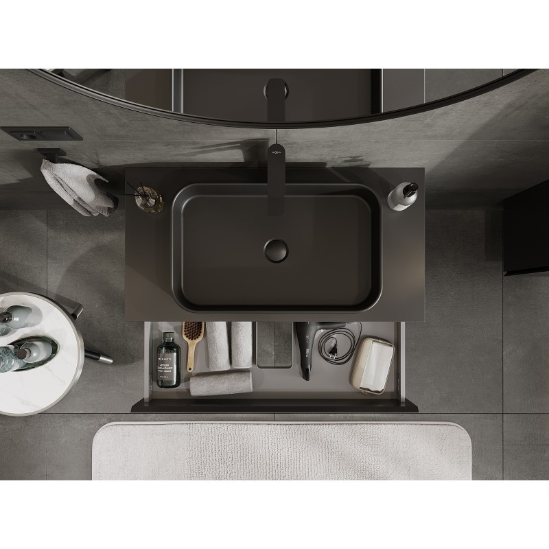 Mexen Orio kúpeľňová skrinka pod umývadlo 90 cm s doskou, 2 zásuvky, čierna matná - 91A10-09047-2-BFFC71