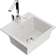 Mexen Milo žulový drez 1-komorový s kuchynskou batériou Rita, biely - 6505-20-670300-00