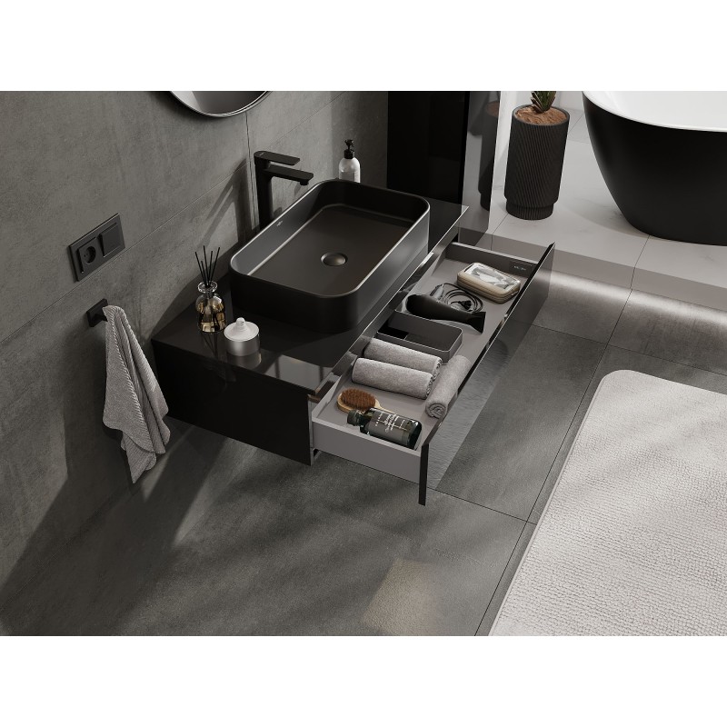 Mexen Orio kúpeľňová skrinka pod umývadlo 100 cm s doskou, 1 zásuvka, čierny lesk - 91A10-10023-1-BFC70