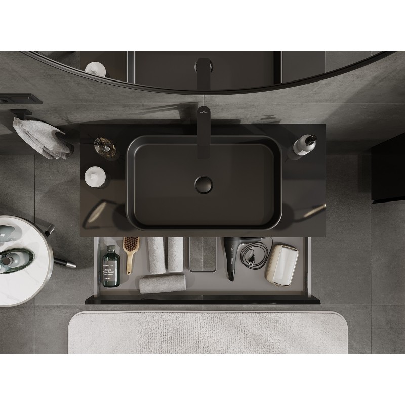 Mexen Orio kúpeľňová skrinka pod umývadlo 100 cm s doskou, 1 zásuvka, čierny lesk - 91A10-10023-1-BFC70