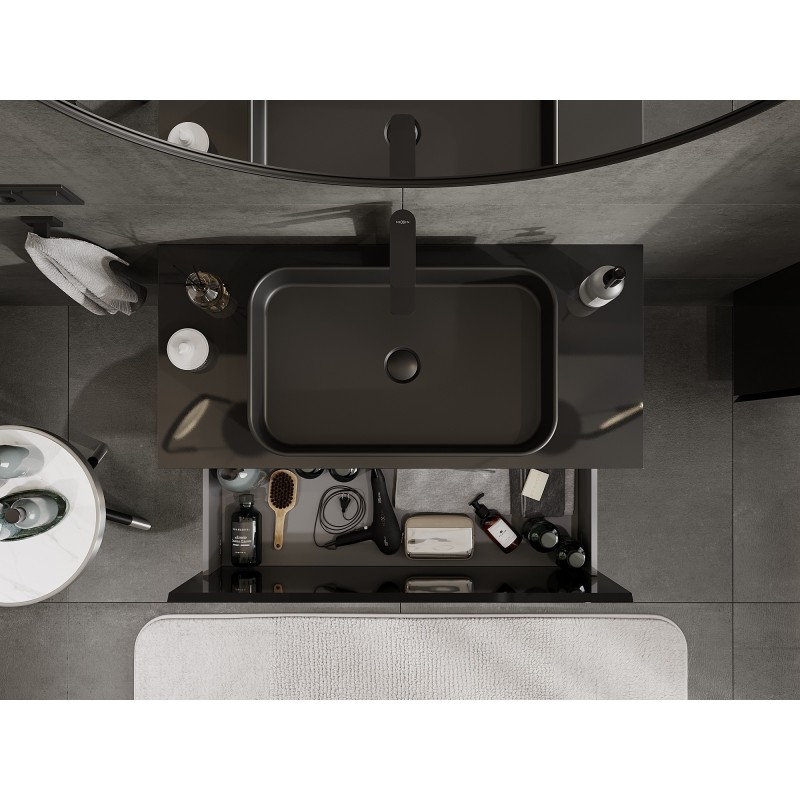 Mexen Orio kúpeľňová skrinka pod umývadlo 100 cm s doskou, 1 zásuvka, čierny lesk - 91A10-10047-1-BFC70