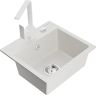 Mexen Milo granitový drez s 1-komorou a kuchynskou batériou Rita, biela - 6505-20-670300-20