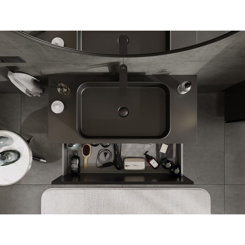 Mexen Orio kúpeľňová skrinka pod umývadlo 100 cm s doskou, 1 zásuvka, čierna matná - 91A10-10047-1-BFC71