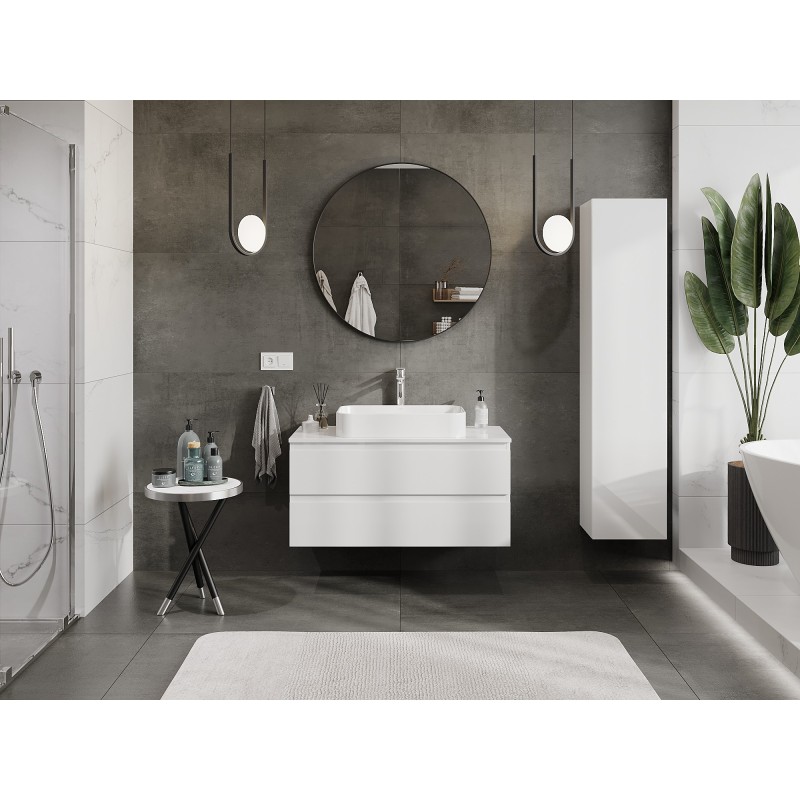 Mexen Orio kúpeľňová skrinka pod umývadlo 100 cm s doskou, 2 zásuvky, biely lesk - 91A10-10047-2-BFFC00