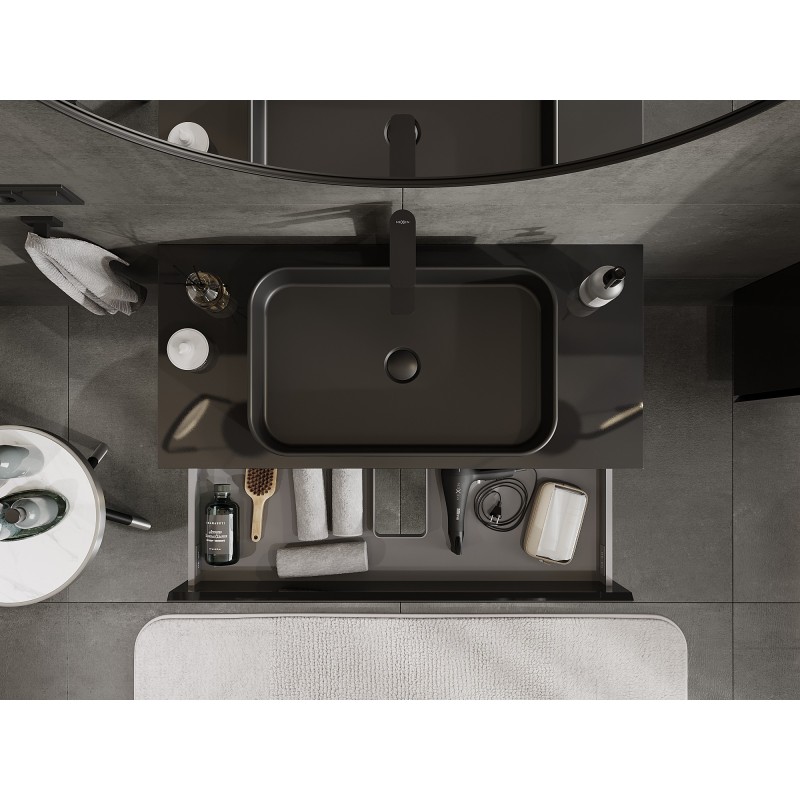 Mexen Orio kúpeľňová skrinka pod umývadlo 100 cm s doskou, 2 zásuvky, čierny lesk - 91A10-10047-2-BFFC70