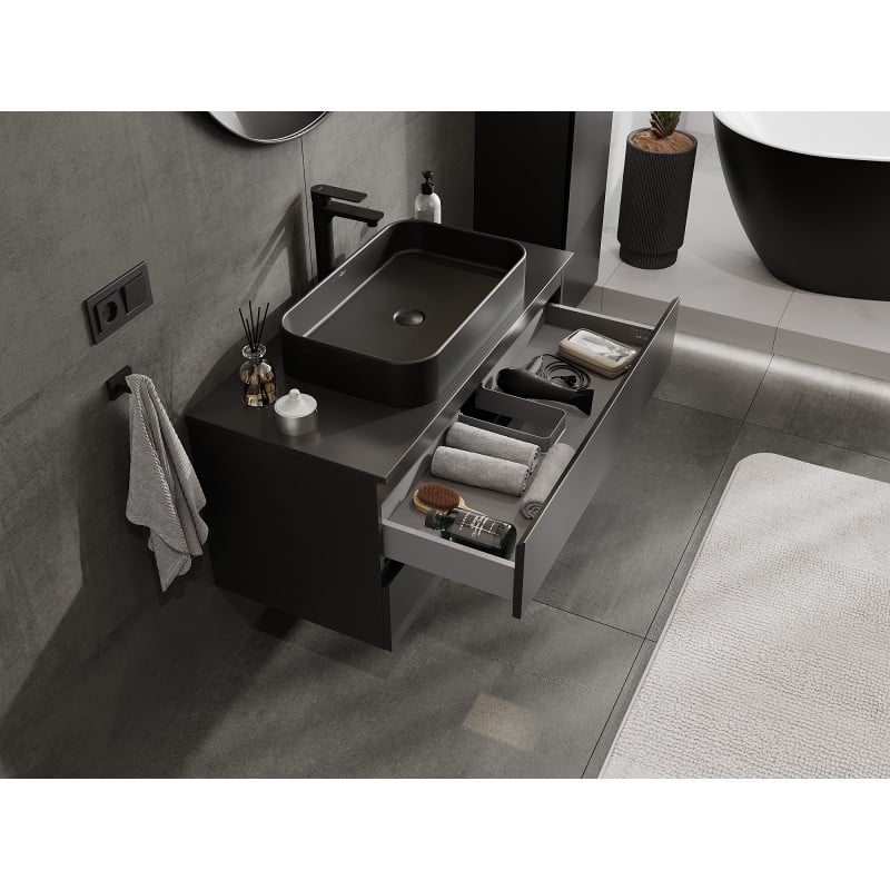 Mexen Orio kúpeľňová skrinka pod umývadlo 100 cm s doskou, 2 zásuvky, čierna matná - 91A10-10047-2-BFFC71