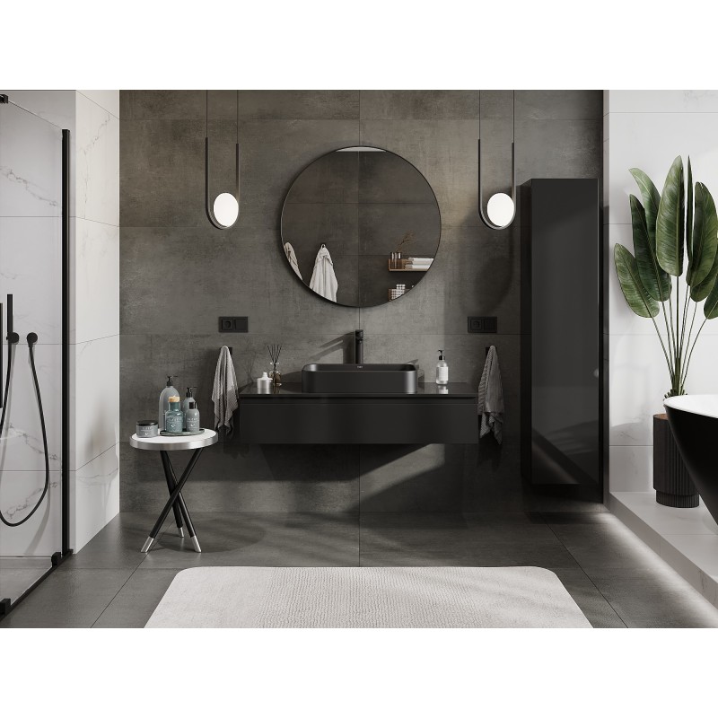 Mexen Orio kúpeľňová skrinka pod umývadlo 120 cm s doskou, 1 zásuvka, čierny lesk - 91A10-12023-1-BFC70