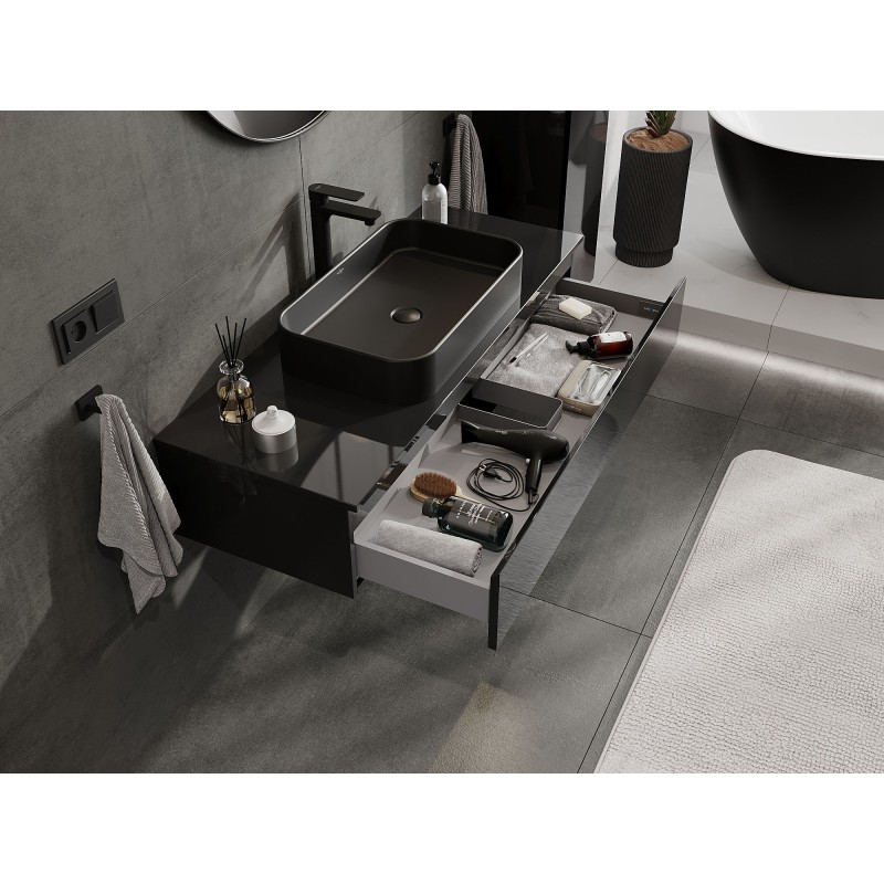 Mexen Orio kúpeľňová skrinka pod umývadlo 120 cm s doskou, 1 zásuvka, čierny lesk - 91A10-12023-1-BFC70