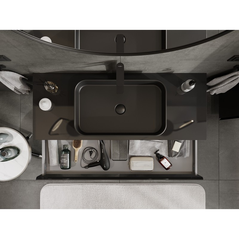 Mexen Orio kúpeľňová skrinka pod umývadlo 120 cm s doskou, 1 zásuvka, čierny lesk - 91A10-12023-1-BFC70