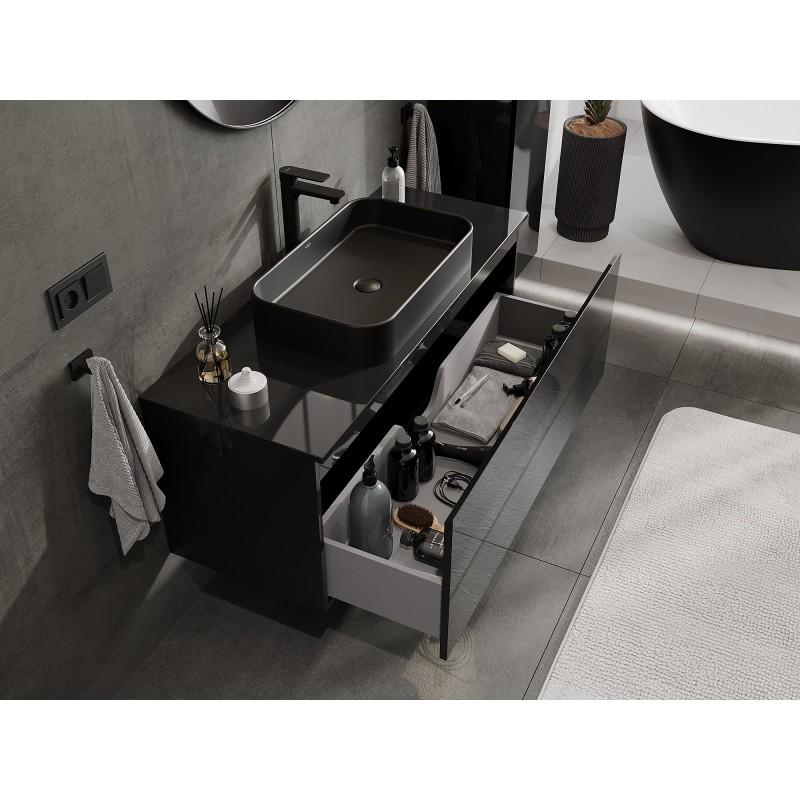 Mexen Orio kúpeľňová skrinka pod umývadlo 120 cm s doskou, 1 zásuvka, čierny lesk - 91A10-12047-1-BFC70