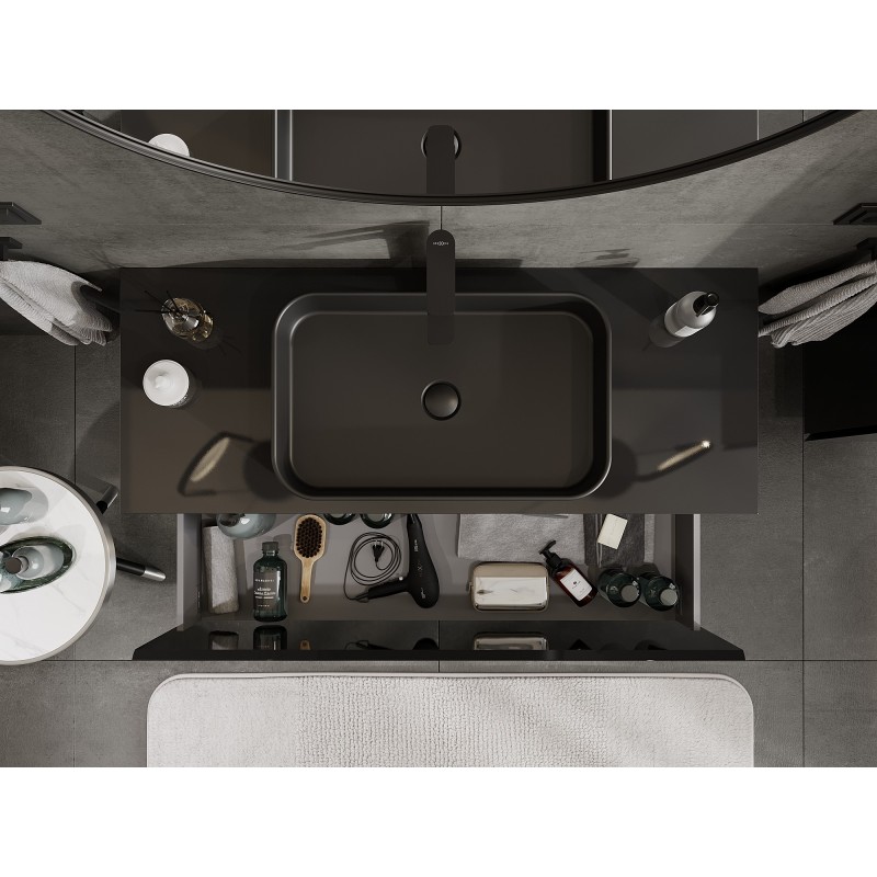 Mexen Orio kúpeľňová skrinka pod umývadlo 120 cm s doskou, 1 zásuvka, čierny lesk - 91A10-12047-1-BFC70