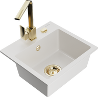 Mexen Milo žulový drez s 1-komorou a kuchynskou batériou Rita, biela - 6505-20-670300-50