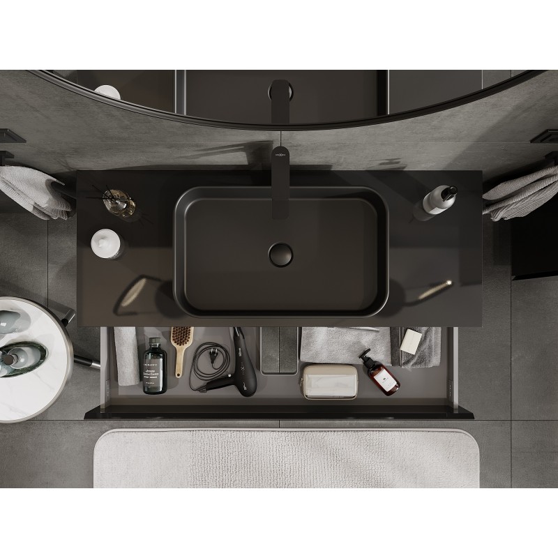 Mexen Orio kúpeľňová skrinka pod umývadlo 120 cm s doskou, 2 zásuvky, čierny lesk - 91A10-12047-2-BFFC70
