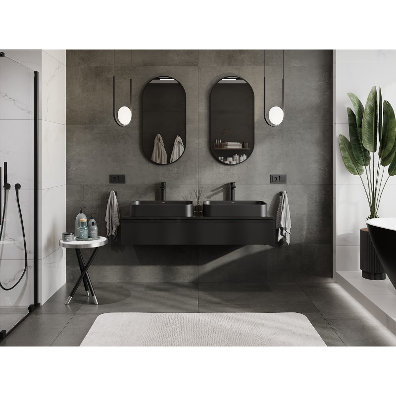 Mexen Orio kúpeľňová skrinka pod umývadlo 140 cm s doskou, 1 zásuvka, čierny lesk - 91A10-14023-1-BFC70