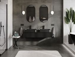 Mexen Orio kúpeľňová skrinka pod umývadlo 140 cm s doskou, 1 zásuvka, čierny lesk - 91A10-14023-1-BFC70