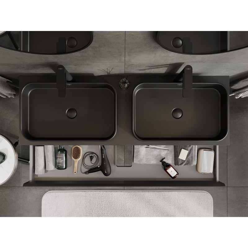 Mexen Orio kúpeľňová skrinka pod umývadlo 140 cm s doskou, 1 zásuvka, čierna matná - 91A10-14023-1-BFC71