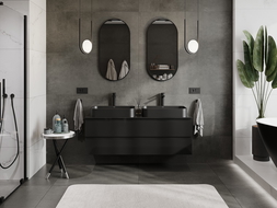 Mexen Orio kúpeľňová skrinka pod umývadlo 140 cm s doskou, 2 zásuvky, čierny lesk - 91A10-14047-2-BFFC70