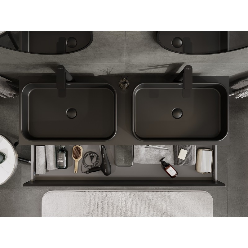 Mexen Orio kúpeľňová skrinka pod umývadlo 140 cm s doskou, 2 zásuvky, čierna matná - 91A10-14047-2-BFFC71