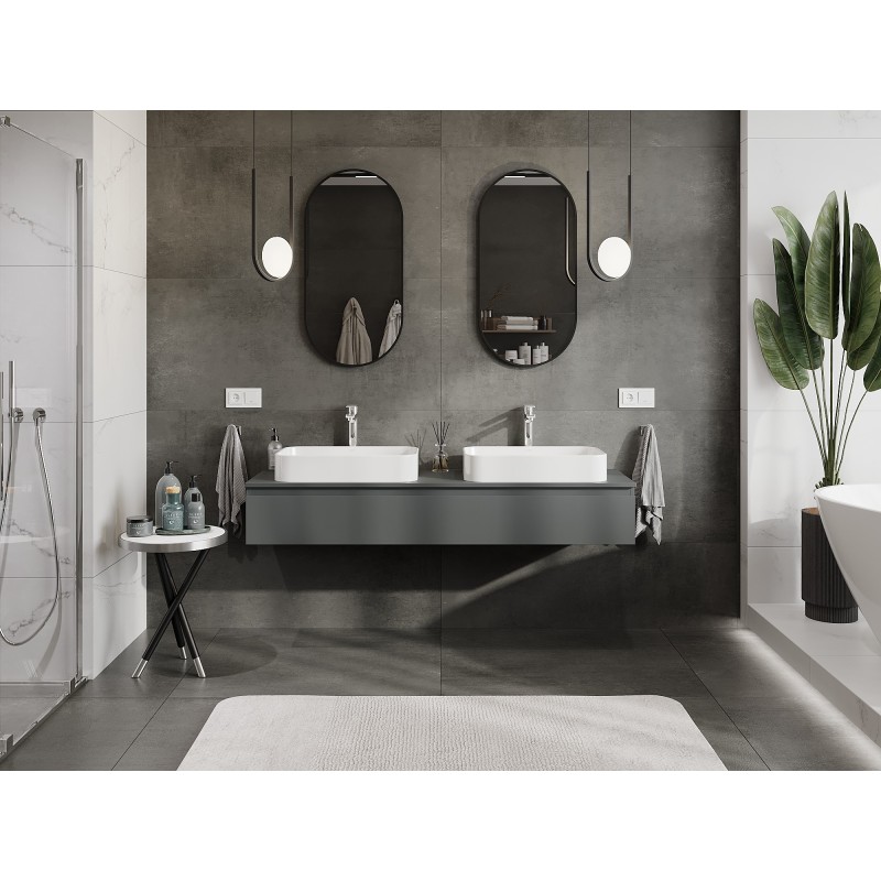 Mexen Orio kúpeľňová skrinka pod umývadlo 160 cm s doskou, 1 zásuvka, matná grafitová - 91A10-16023-1-BFC66