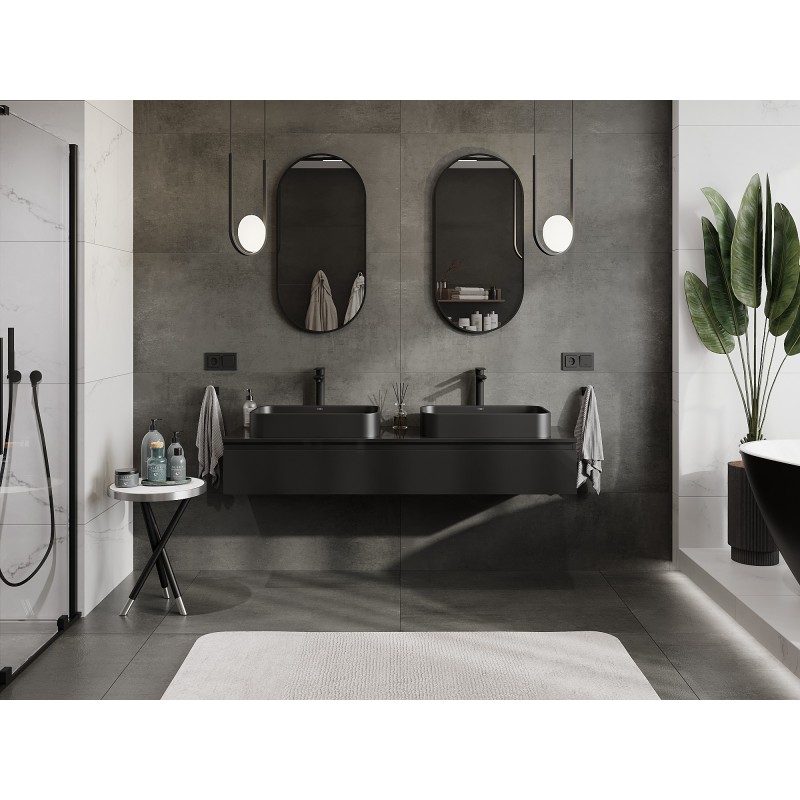 Mexen Orio kúpeľňová skrinka pod umývadlo 160 cm s doskou, 1 zásuvka, čierny lesk - 91A10-16023-1-BFC70