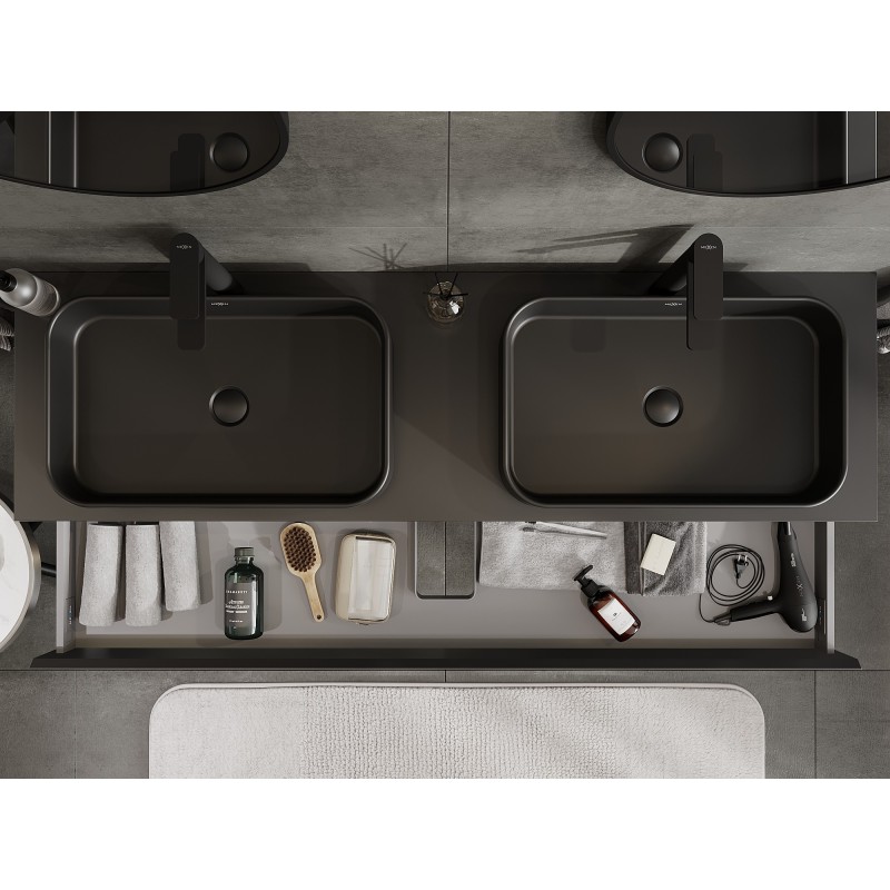 Mexen Orio kúpeľňová skrinka pod umývadlo 160 cm s doskou, 1 zásuvka, čierna matná - 91A10-16023-1-BFC71