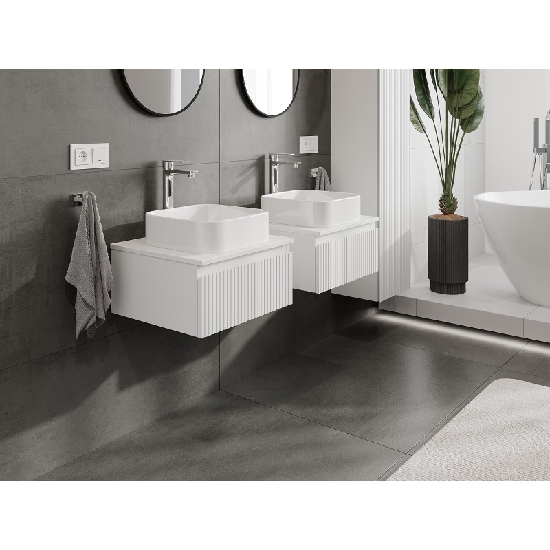 Mexen Rivel kúpeľňová skrinka pod umývadlo 50 cm s doskou, 1 zásuvka, drážkovaná, biela matná - 91A20-05023-1-BFC01