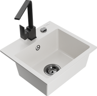 Mexen Milo žulový drez 1-komorový s kuchynskou batériou Rita, biely - 6505-20-670300-70