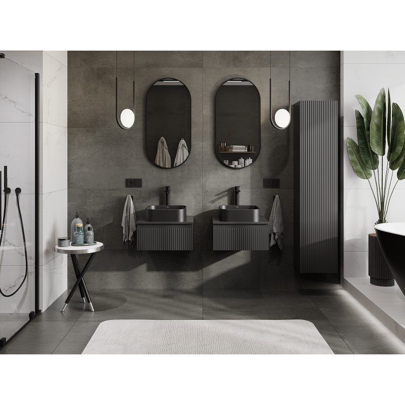 Mexen Rivel kúpeľňová skrinka pod umývadlo 50 cm s doskou, 1 zásuvka, ryhovaná, čierna mat - 91A20-05023-1-BFC71