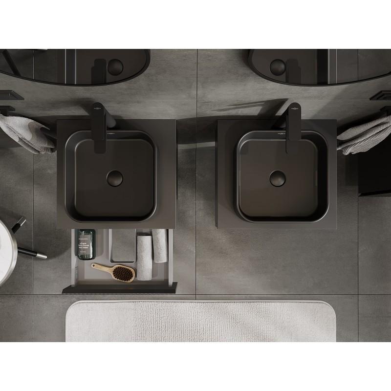 Mexen Rivel kúpeľňová skrinka pod umývadlo 50 cm s doskou, 1 zásuvka, ryhovaná, čierna mat - 91A20-05023-1-BFC71