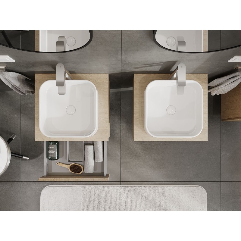 Mexen Rivel kúpeľňová skrinka pod umývadlo 50 cm s doskou, 1 zásuvka, drážkovaná, dub - 91A20-05023-1-BFC81