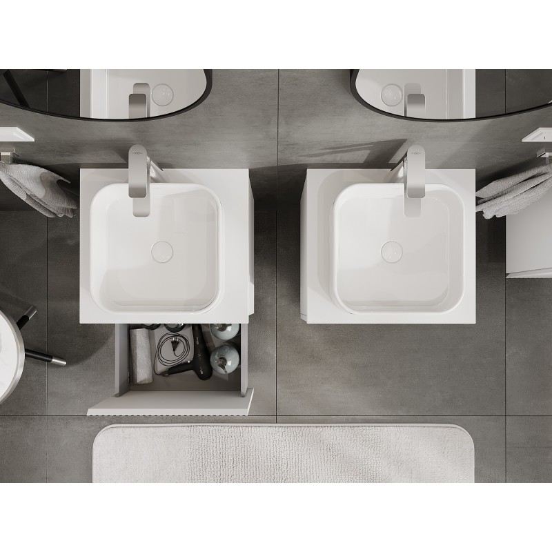 Mexen Rivel kúpeľňová skrinka pod umývadlo 50 cm s pracovnou doskou, 1 zásuvka, drážkovaná, biela matná - 91A20-05047-1-BFC01