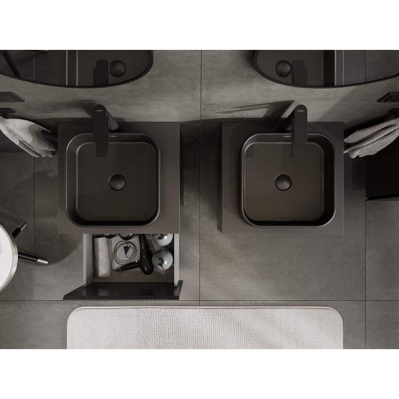 Mexen Rivel kúpeľňová skrinka pod umývadlo 50 cm s doskou, 1 zásuvka, drážkovaná, čierna matná - 91A20-05047-1-BFC71