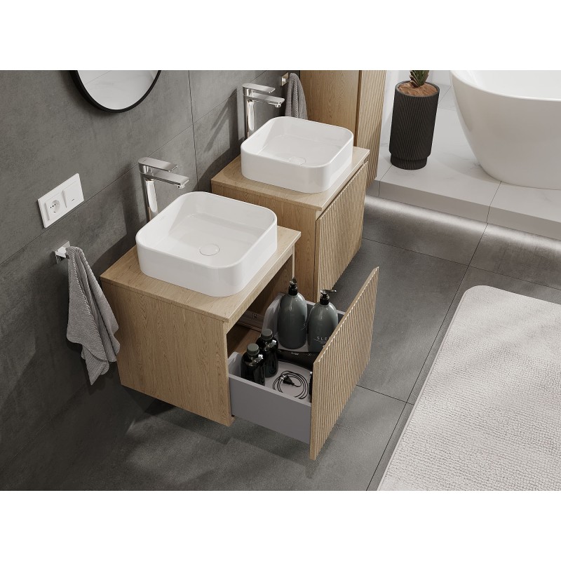 Mexen Rivel kúpeľňová skrinka pod umývadlo 50 cm s doskou, 1 zásuvka, ryhovaná, dub - 91A20-05047-1-BFC81