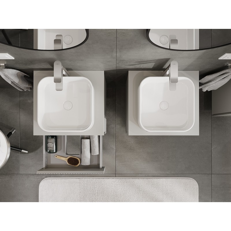 Mexen Rivel kúpeľňová skrinka pod umývadlo 50 cm s doskou, 2 zásuvky, ryhovaná, sivá matná - 91A20-05047-2-BFFC62