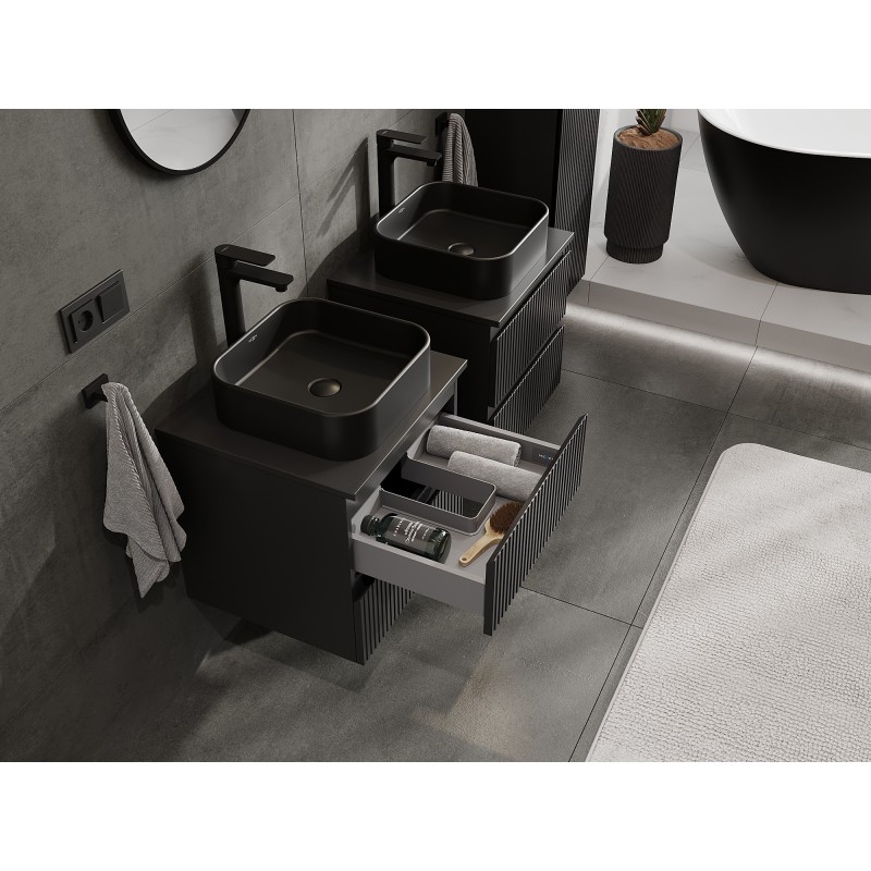 Mexen Rivel kúpeľňová skrinka pod umývadlo 50 cm s doskou, 2 zásuvky, ryhovaná, čierna mat - 91A20-05047-2-BFFC71