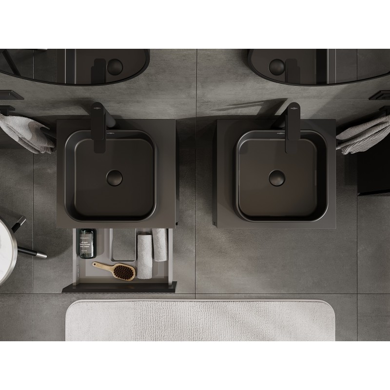 Mexen Rivel kúpeľňová skrinka pod umývadlo 50 cm s doskou, 2 zásuvky, ryhovaná, čierna mat - 91A20-05047-2-BFFC71