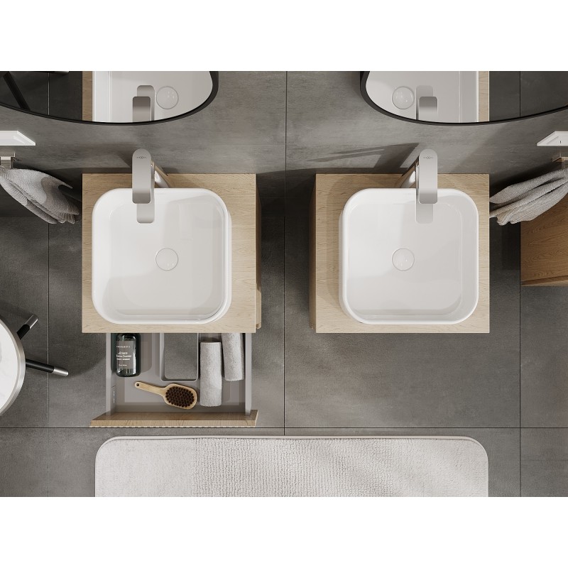 Mexen Rivel kúpeľňová skrinka pod umývadlo 50 cm s doskou, 2 zásuvky, ryhovaná, dub - 91A20-05047-2-BFFC81