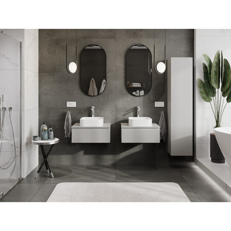 Mexen Rivel kúpeľňová skrinka pod umývadlo 60 cm s pracovnou doskou, 1 zásuvka, vrúbkovaná, šedá mat - 91A20-06023-1-BFC62