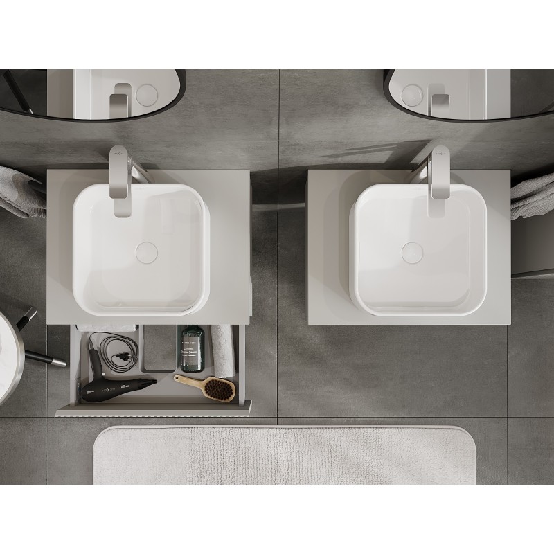 Mexen Rivel kúpeľňová skrinka pod umývadlo 60 cm s pracovnou doskou, 1 zásuvka, vrúbkovaná, šedá mat - 91A20-06023-1-BFC62