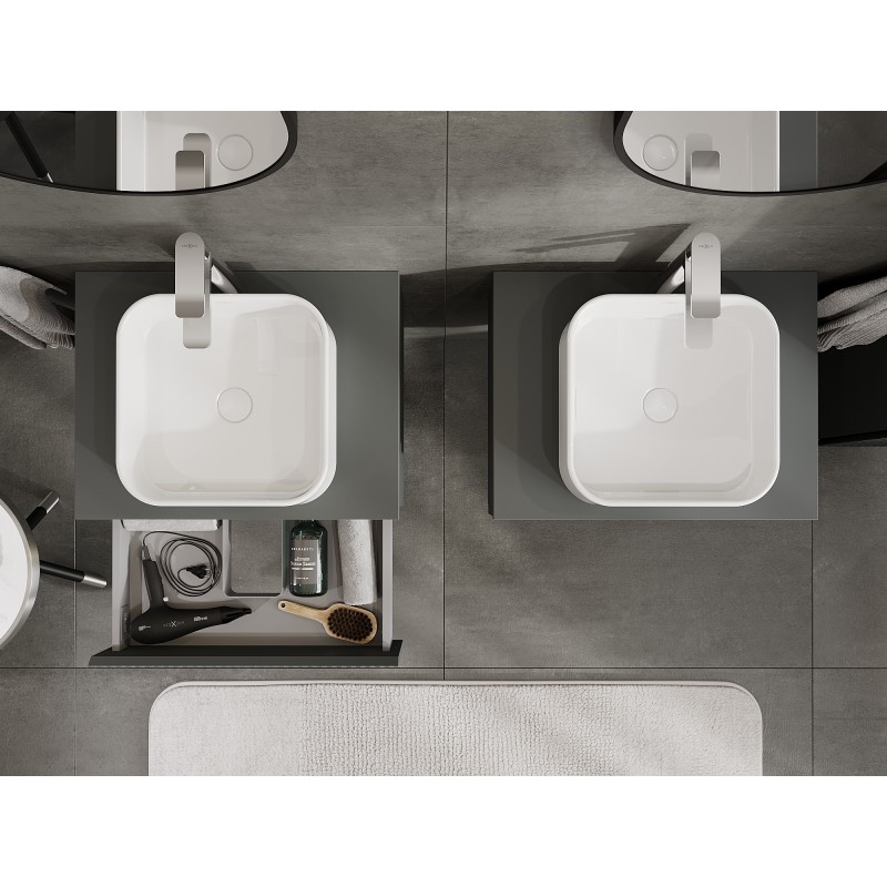 Mexen Rivel kúpeľňová skrinka pod umývadlo 60 cm s doskou, 1 zásuvka, ryhovaná, grafit mat - 91A20-06023-1-BFC66