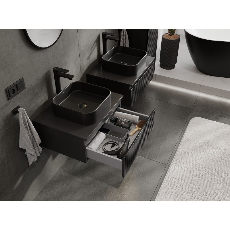 Mexen Rivel kúpeľňová skrinka pod umývadlo 60 cm s doskou, 1 zásuvka, ryhovaná, čierna matná - 91A20-06023-1-BFC71