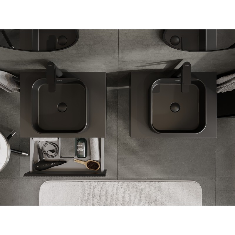 Mexen Rivel kúpeľňová skrinka pod umývadlo 60 cm s doskou, 1 zásuvka, ryhovaná, čierna matná - 91A20-06023-1-BFC71