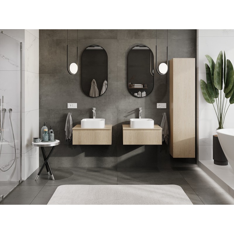 Mexen Rivel kúpeľňová skrinka pod umývadlo 60 cm s pracovnou doskou, 1 zásuvka, ryhovaná, dub - 91A20-06023-1-BFC81