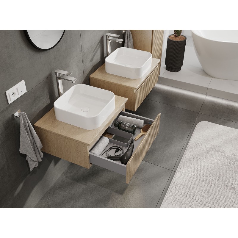 Mexen Rivel kúpeľňová skrinka pod umývadlo 60 cm s pracovnou doskou, 1 zásuvka, ryhovaná, dub - 91A20-06023-1-BFC81