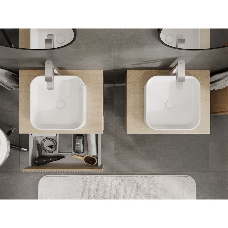 Mexen Rivel kúpeľňová skrinka pod umývadlo 60 cm s pracovnou doskou, 1 zásuvka, ryhovaná, dub - 91A20-06023-1-BFC81