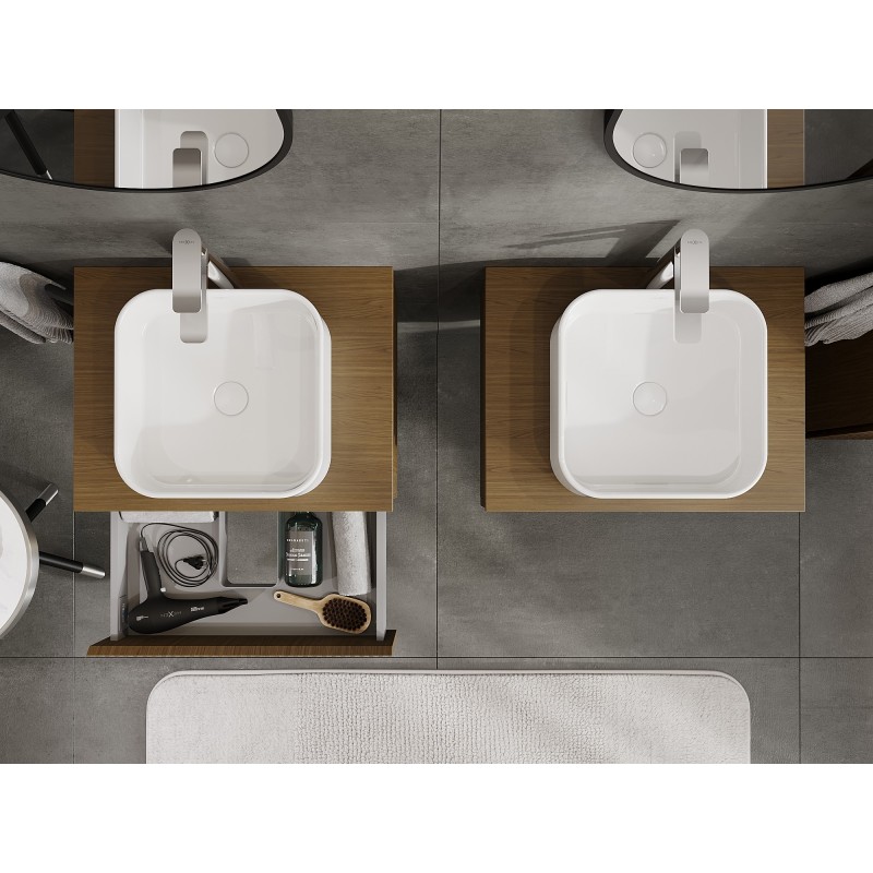 Mexen Rivel kúpeľňová skrinka pod umývadlo 60 cm s doskou, 1 zásuvka, ryhovaná, orech - 91A20-06023-1-BFC86