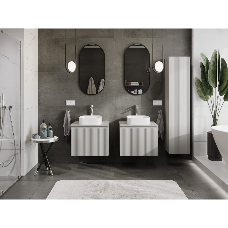 Mexen Rivel kúpeľňová skrinka pod umývadlo 60 cm s doskou, 1 zásuvka, ryhovaná, sivá matná - 91A20-06047-1-BFC62