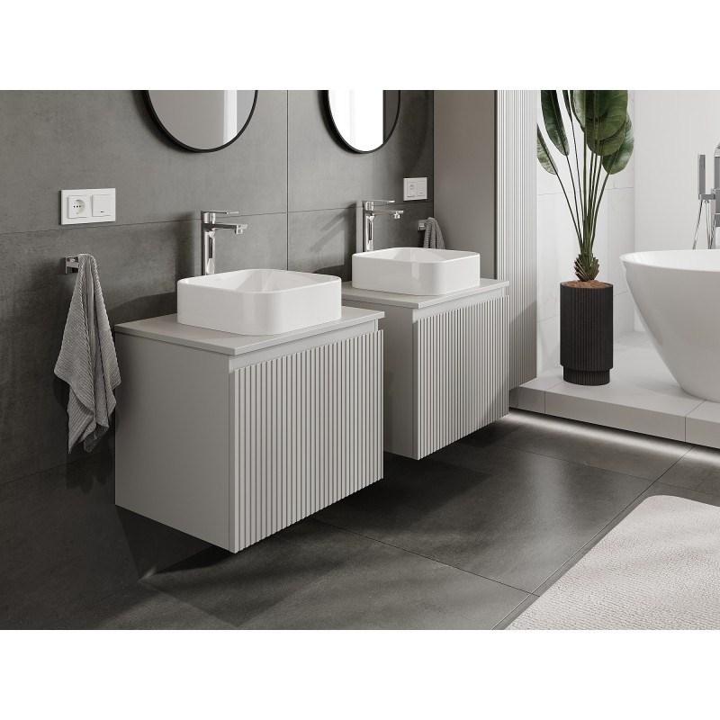 Mexen Rivel kúpeľňová skrinka pod umývadlo 60 cm s doskou, 1 zásuvka, ryhovaná, sivá matná - 91A20-06047-1-BFC62