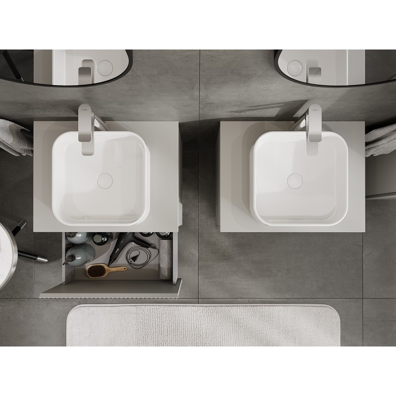 Mexen Rivel kúpeľňová skrinka pod umývadlo 60 cm s doskou, 1 zásuvka, ryhovaná, sivá matná - 91A20-06047-1-BFC62