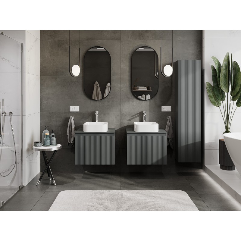 Mexen Rivel kúpeľňová skrinka pod umývadlo 60 cm s doskou, 1 zásuvka, ryhovaná, grafit mat - 91A20-06047-1-BFC66